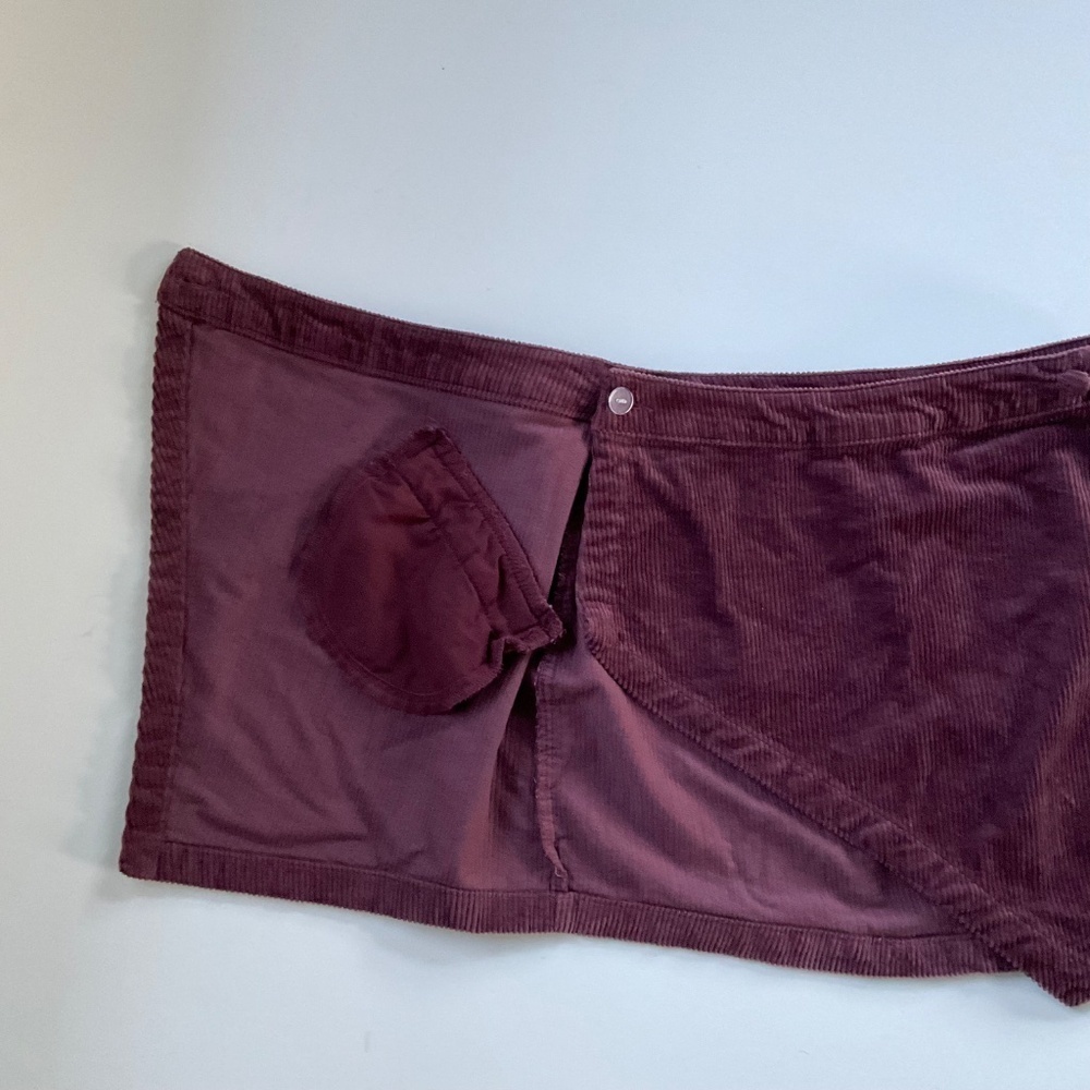 Forever 21 Corduroy Mini Skirt Sz L Burgundy Pocket Retro Boho Indie Y2K 90s - Picture 6 of 10